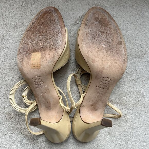 Di Sandro Bologna Neutral Tan Heeled Sandal EU 37.5 US 7-7.5 Italian Double Ring - Picture 15 of 16